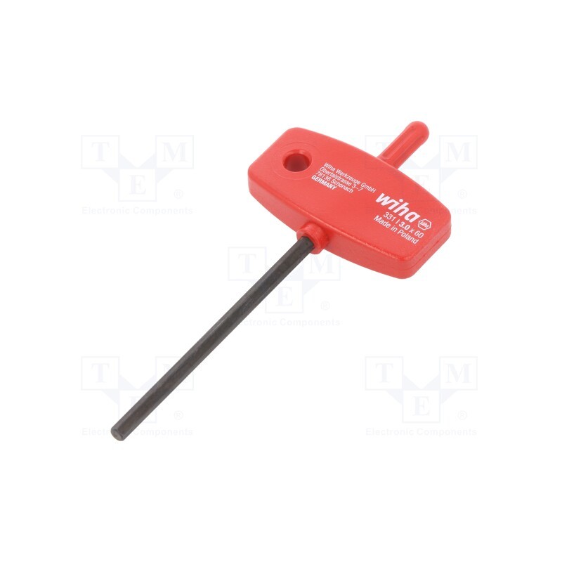 1 pcs x WIHA - 897 - Wrench, hex key, HEX 3mm, Overall len: 95mm, Chrom-vanadium steel