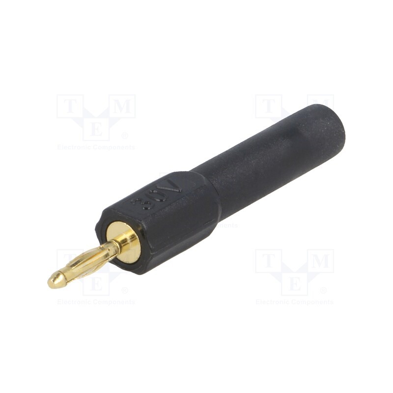 1 pcs x MUELLER ELECTRIC - BU-P72914-0 - 2mm banana, 10A, 30VAC, black, gold-plated, 45mm, brass