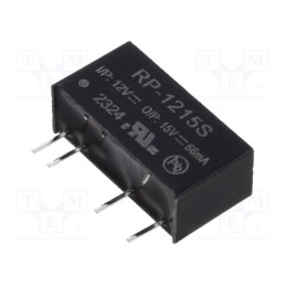 1 pcs x RECOM - RP-1215S - Converter: DC/DC, 1W, Uin: 10.8÷13.2V, Uout: 15VDC, Iout: 66mA, SIP7