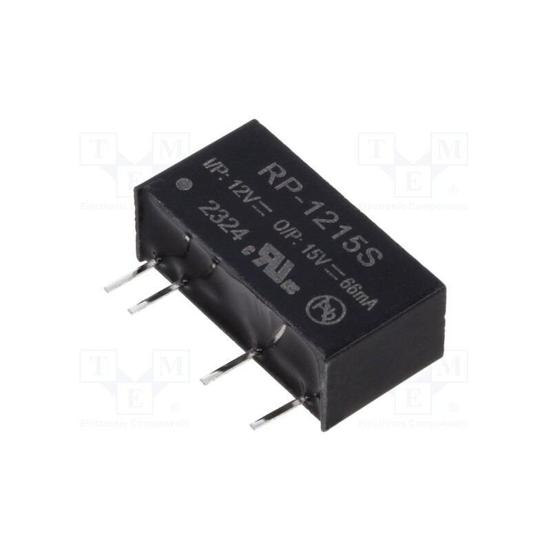 1 pcs x RECOM - RP-1215S - Converter: DC/DC, 1W, Uin: 10.8÷13.2V, Uout: 15VDC, Iout: 66mA, SIP7