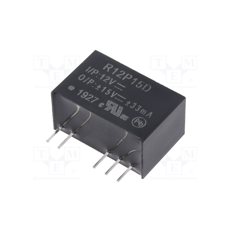 1 pcs x RECOM - R12P15D - Converter: DC/DC, 1W, Uin: 10.8÷13.2V, Uout: 15VDC, Uout2: -15VDC