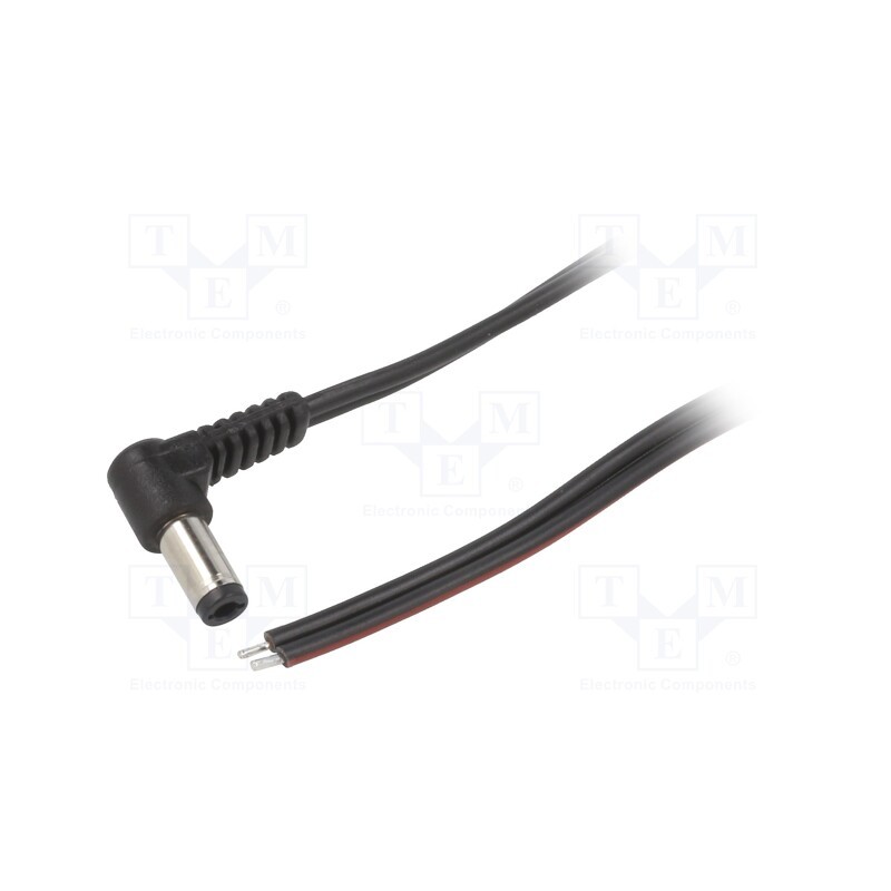 1 pcs x WEST POL - A25-TT-T075-050BK - Cable, 2x0.75mm2, wires,DC 5,5/2,5 plug, angled, black, 0.5m