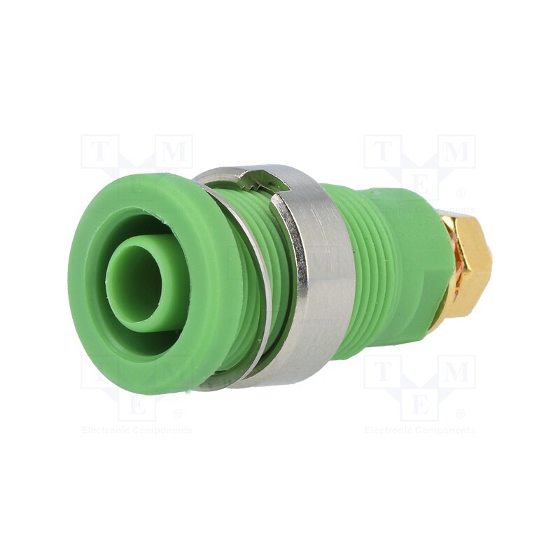 1 pcs x SCHu00dcTZINGER - SEB 6445 AU / GN - Socket, 4mm banana, 32A, green, gold-plated, on panel,screw, 32mm