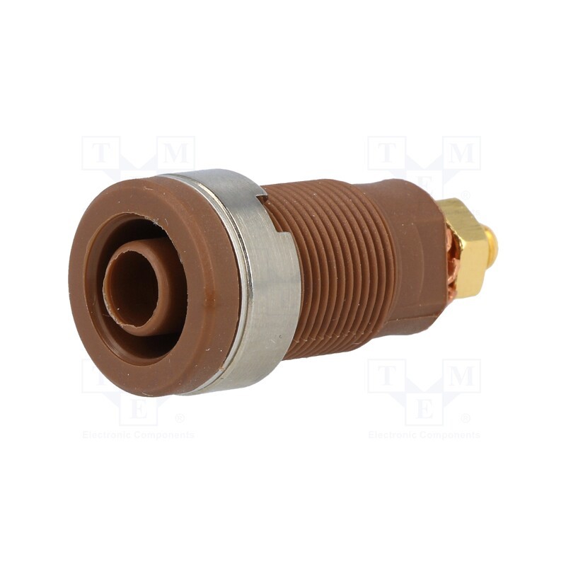 1 pcs x SCHu00dcTZINGER - SEB 6445 AU / BR - Socket, 4mm banana, 32A, brown, gold-plated, on panel,screw, 32mm