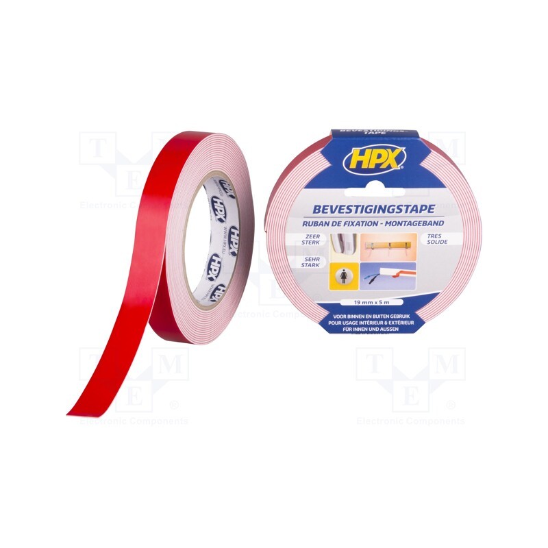1 rol x HPX - DS1905 - Tape: fixing, W: 19mm, L: 5m, Thk: 1100um, double-sided, acrylic