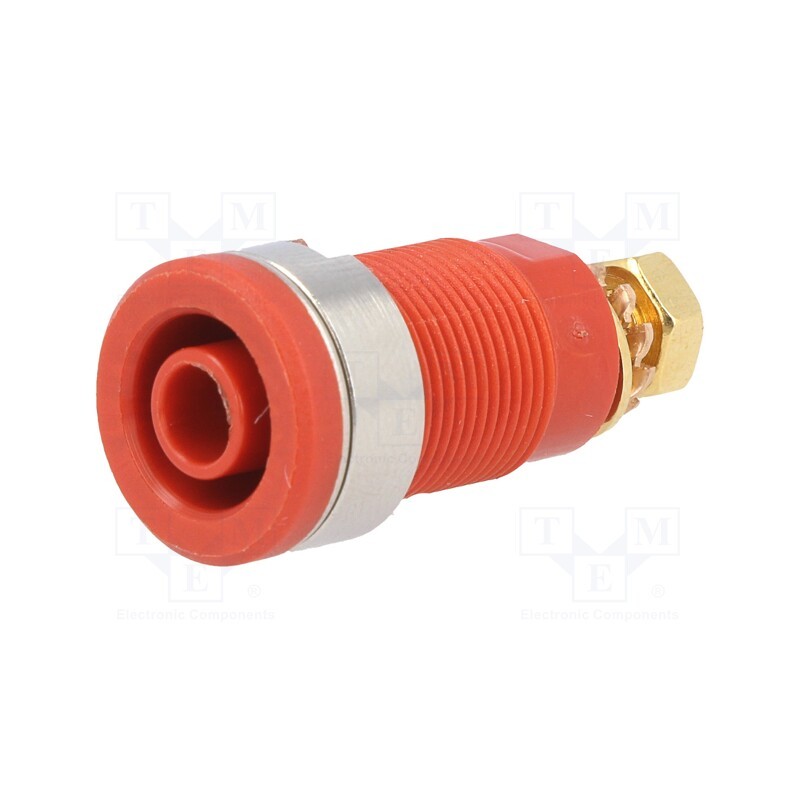 1 pcs x SCHu00dcTZINGER - SEB 6445 AU / RT - Socket, 4mm banana, 32A, red, gold-plated, on panel,screw, 32mm