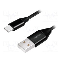 1 pcs x LOGILINK - CU0139 - Cable, USB 2.0, USB A plug,USB C plug, 0.3m, black, PVC, textile