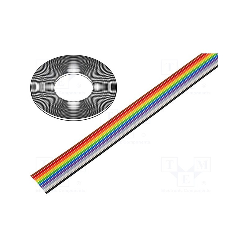 1 rol x CONNFLY - DS1058-10M28-30.5 - Wire: ribbon, 10x28AWG, 1.27mm, stranded, Cu, unshielded, PVC, 300V