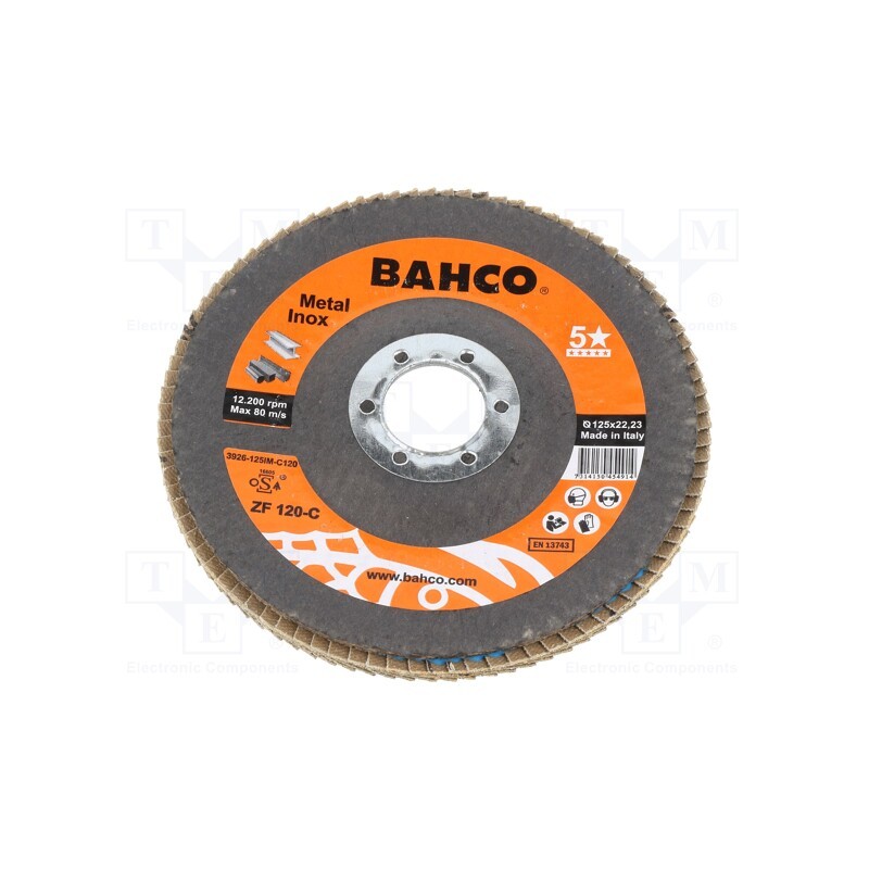 1 pcs x BAHCO - 3926-125IM-C120 - Flap grinding wheels, Ø: 125mm, Øhole: 22.23mm, Granularity: 120