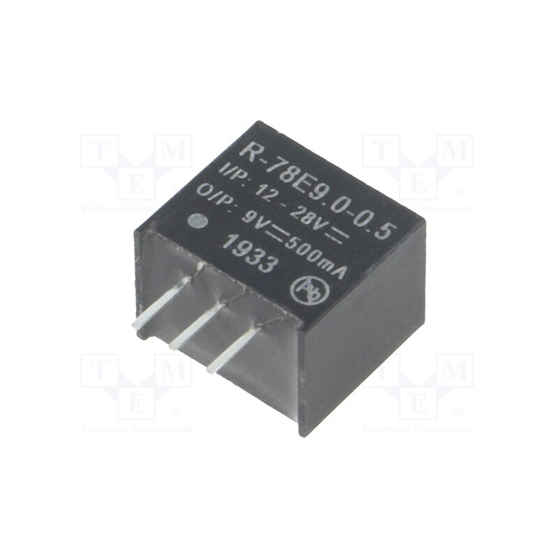 1 pcs x RECOM - R-78E9.0-0.5 - Converter: DC/DC, 4.5W, Uin: 12÷28V, Uout: 9VDC, Iout: 0.5A, SIP3
