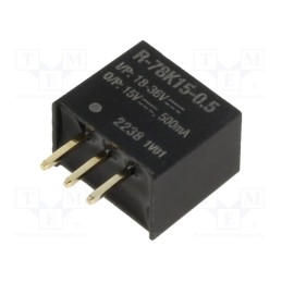 1 pcs x RECOM - R-78K15-0.5 - Converter: DC/DC, Uin: 18÷36V, Uout: 15VDC, Iout: 500mA, SIP3, THT