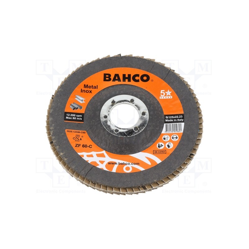 1 pcs x BAHCO - 3926-125IM-C60 - Flap grinding wheels, Ø: 125mm, Øhole: 22.23mm, Granularity: 60
