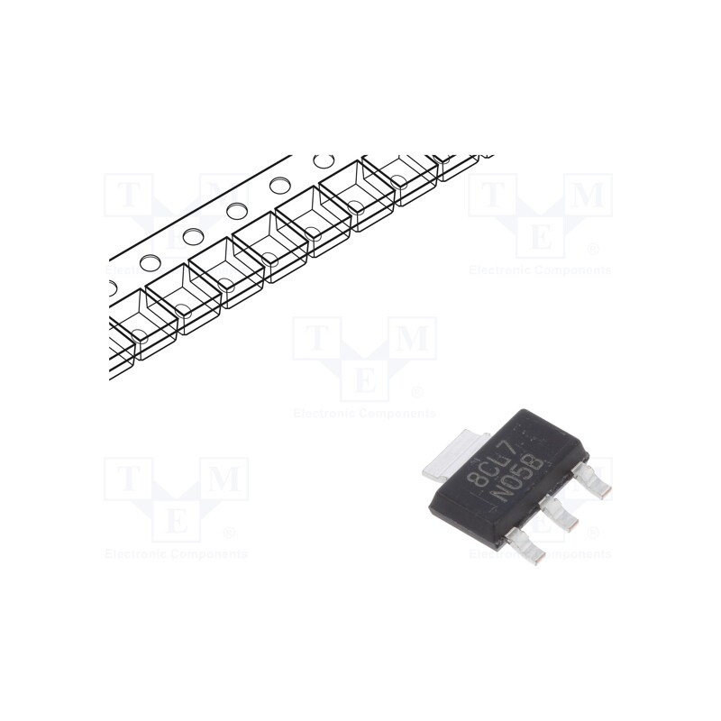 1 pcs x TEXAS INSTRUMENTS - LM1117IMPX-3.3/NOPB - IC: voltage regulator, LDO,fixed, 3.3V, 0.8A, SOT223, SMD, ±3%, Ch: 1
