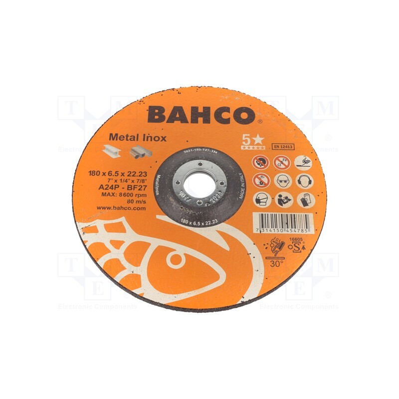 1 pcs x BAHCO - 3921-180-T27-IM - Grinding wheel, Ø: 180mm, Øhole: 22.23mm, Disc thick: 6.5mm