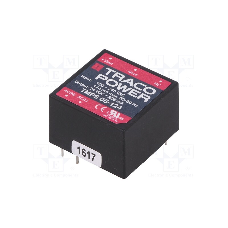 1 pcs x TRACO POWER - TMPS 05-124 - Converter: AC/DC, 5W, 85÷264VAC, Usup: 120÷370VDC, Uout: 24VDC, 83%