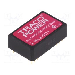 1 pcs x TRACO POWER - TEL 3-0511 - Converter: DC/DC, 3W, Uin: 4.5÷9V, Uout: 5VDC, Iout: 600mA, DIP24