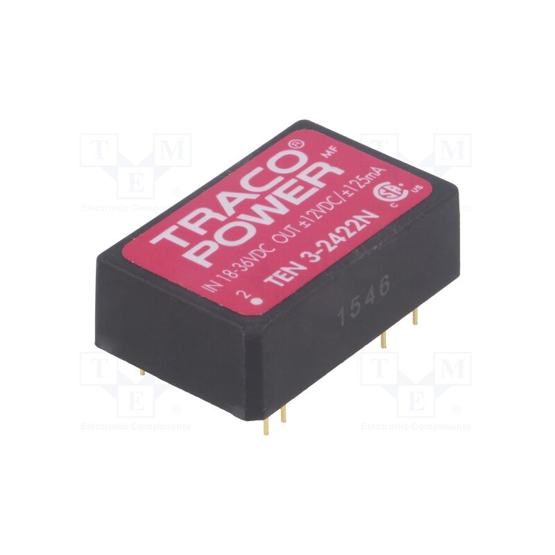 1 pcs x TRACO POWER - TEN 3-2422N - Converter: DC/DC, 3W, Uin: 18÷36V, Uout: 12VDC, Uout2: -12VDC, DIP24