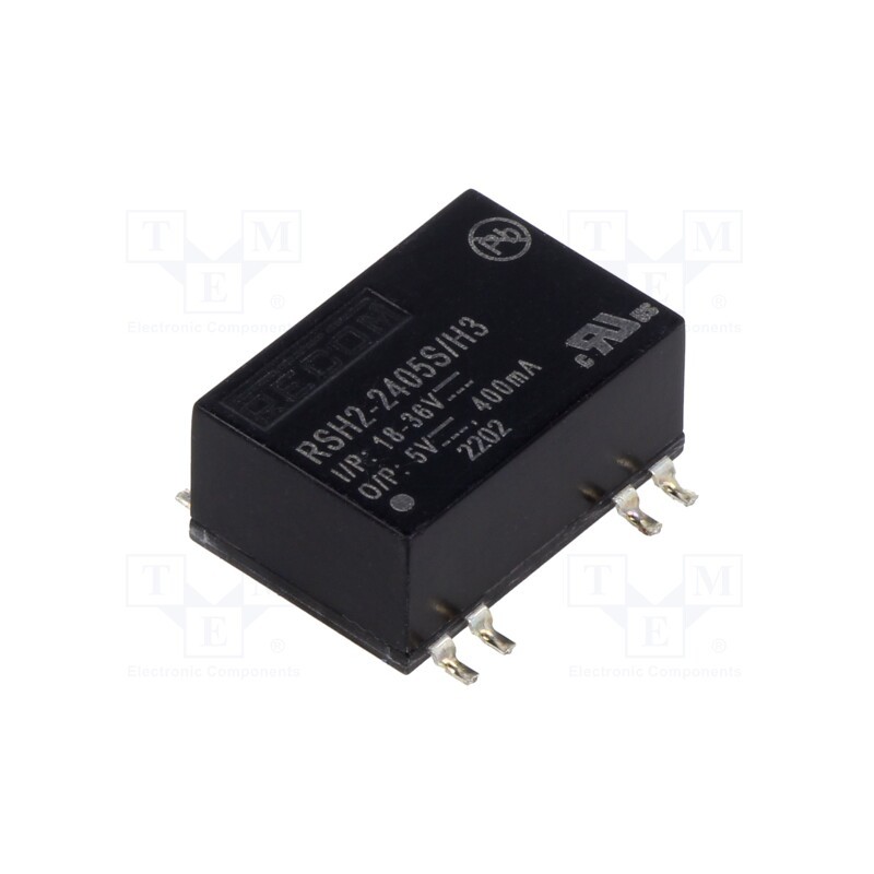 1 pcs x RECOM - RSH2-2405S/H3 - Converter: DC/DC, 2W, Uin: 18÷36V, Uout: 5VDC, Iout: 400mA, SMD, RSH2