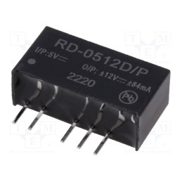 1 pcs x RECOM - RD-0512D/P - Converter: DC/DC, 2W, Uin: 4.5÷5.5V, Uout: 12VDC, Uout2: -12VDC, SIP7