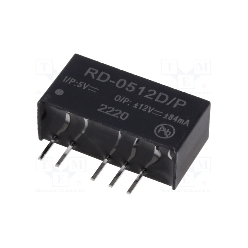 1 pcs x RECOM - RD-0512D/P - Converter: DC/DC, 2W, Uin: 4.5÷5.5V, Uout: 12VDC, Uout2: -12VDC, SIP7