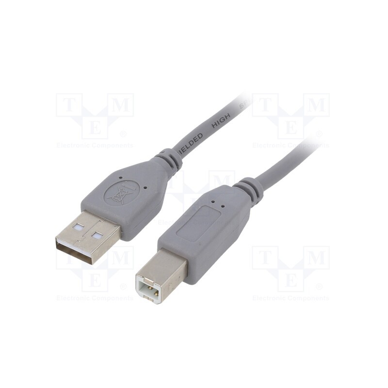 1 pcs x GEMBIRD - CCP-USB2-AMBM-6G - Cable, USB 2.0, USB A plug,USB B plug, gold-plated, 1.8m, grey