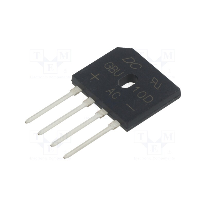 1 pcs x DC COMPONENTS - GBU10D - Bridge rectifier: single-phase, Urmax: 200V, If: 10A, Ifsm: 220A