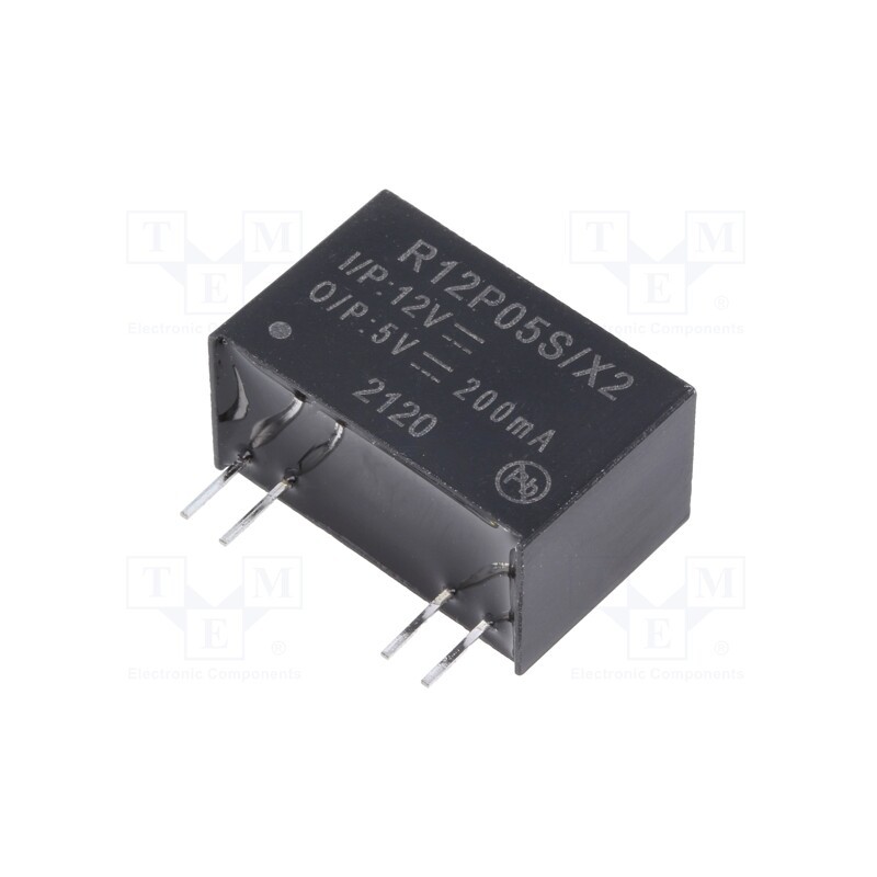 1 pcs x RECOM - R12P05S/X2 - Converter: DC/DC, 1W, Uin: 10.8÷13.2V, Uout: 5VDC, Iout: 200mA, SIP7