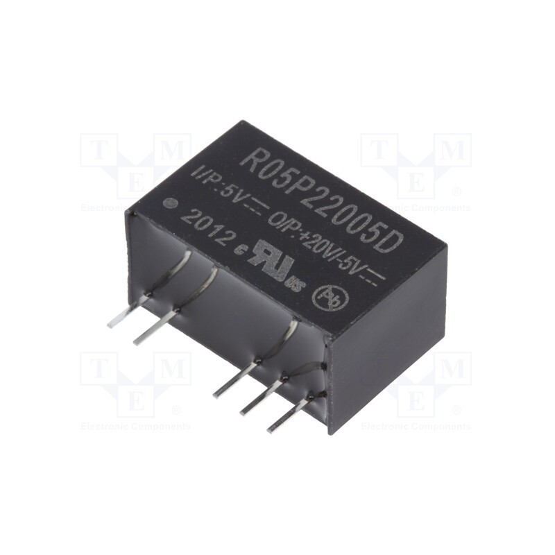 1 pcs x RECOM - R05P22005D - Converter: DC/DC, 2W, Uin: 4.5÷5.5V, Uout: 20VDC, Uout2: -5VDC, SIP7