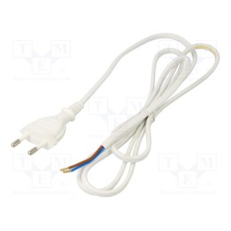 1 pcs x PLASTROL - W-97530 - Cable, 2x0.75mm2, CEE 7/16 (C) plug,wires, PVC, 1.6m, white, 2.5A