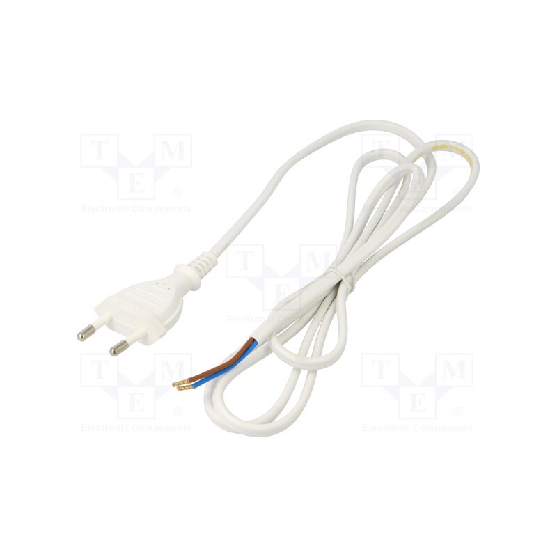 1 pcs x PLASTROL - W-97530 - Cable, 2x0.75mm2, CEE 7/16 (C) plug,wires, PVC, 1.6m, white, 2.5A