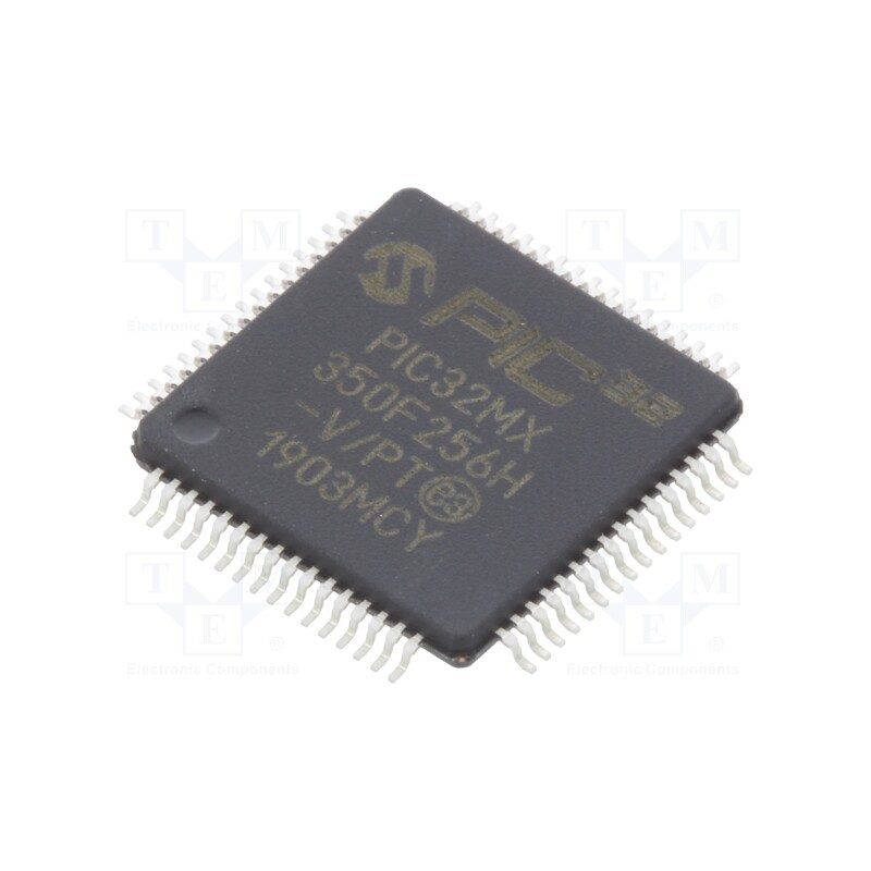 1 pcs x MICROCHIP TECHNOLOGY - PIC32MX350F256H-V/PT - IC: PIC microcontroller, 256kB, 2.3÷3.6VDC, SMD, TQFP64, PIC32