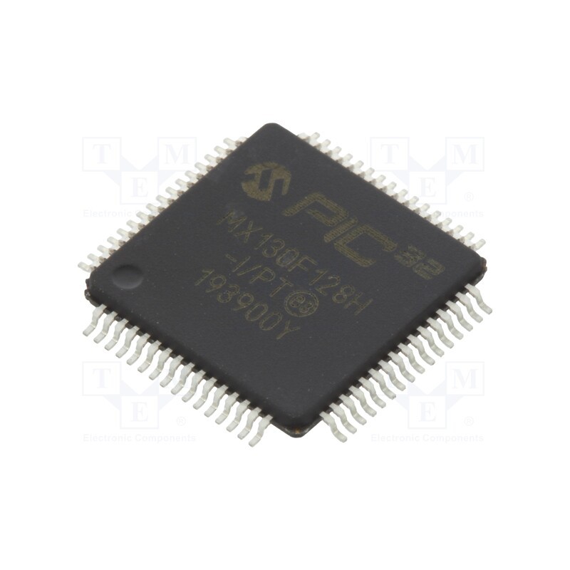 1 pcs x MICROCHIP TECHNOLOGY - PIC32MX130F128H-I/PT - IC: PIC microcontroller, 128kB, 2.3÷3.6VDC, SMD, TQFP64, PIC32