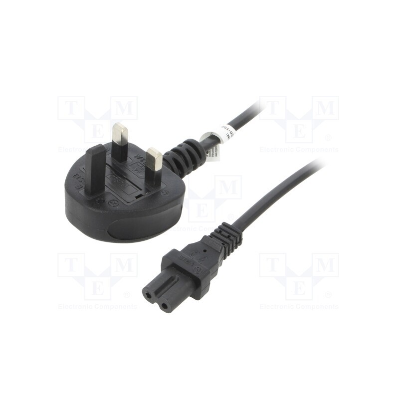 1 pcs x Goobay - 45785 - Cable, BS 1363 (G) plug,IEC C7 female, PVC, 1.5m, black, 2.5A