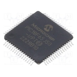 1 pcs x MICROCHIP TECHNOLOGY - PIC18F65J50-I/PT - IC: PIC microcontroller, 48MHz, 2÷3.6VDC, SMD, TQFP64, PIC18