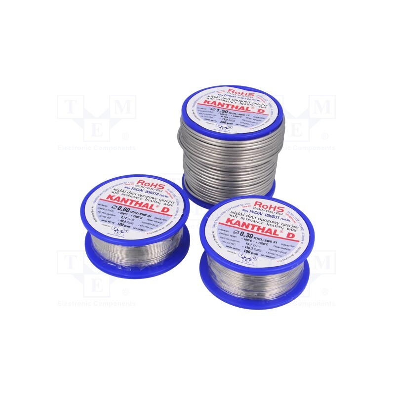 1 rol x KANTHAL - 030174 100G - Resistance wire, 0.764Ω/m, -100÷1300°C, 0.1kg, Øout: 1.5mm, FeCrAl