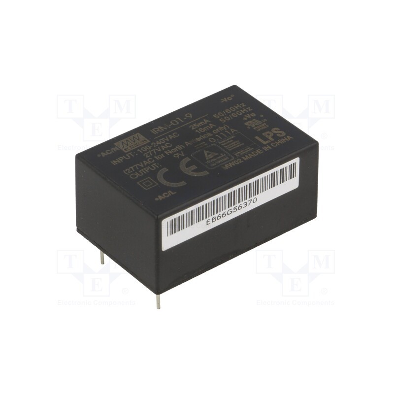 1 pcs x MEAN WELL - IRM-01-9 - Converter: AC/DC, 1W, 85÷305VAC, Usup: 120÷430VDC, Uout: 9VDC, OUT: 1