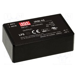1 pcs x MEAN WELL - IRM-45-5 - Converter: AC/DC, 40W, 85÷264VAC, 5VDC, Iout: 8000mA, OUT: 1, 83.5%