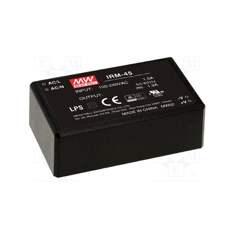 1 pcs x MEAN WELL - IRM-45-5 - Converter: AC/DC, 40W, 85÷264VAC, 5VDC, Iout: 8000mA, OUT: 1, 83.5%