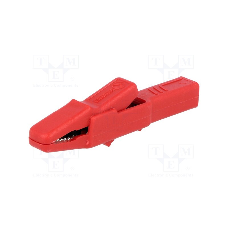 1 pcs x HIRSCHMANN T&M - AK 2 B RT - Crocodile clip, 25A, red, Grip capac: max.9.5mm, Socket size: 4mm