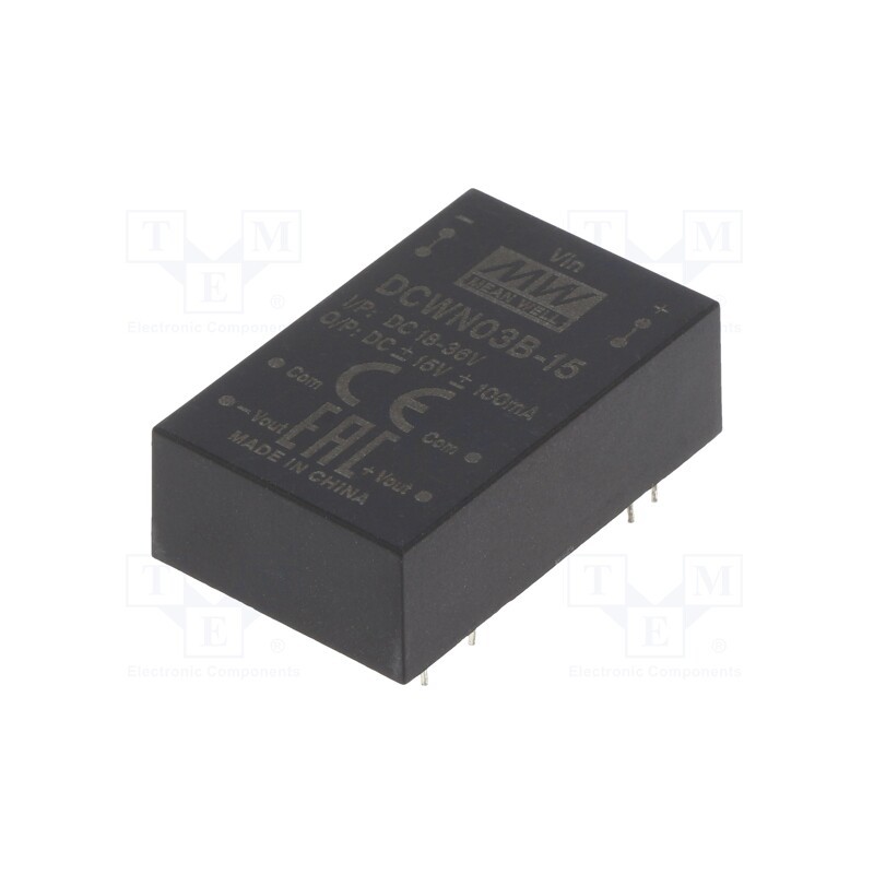 1 pcs x MEAN WELL - DCWN03B-15 - Converter: DC/DC, 3W, Uin: 18÷36V, Uout: 15VDC, Uout2: -15VDC, DIP24