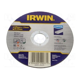 1 pcs x IRWIN - IW8082131 - Cutting wheel, Ø: 125mm, Øhole: 22.23mm, aluminium