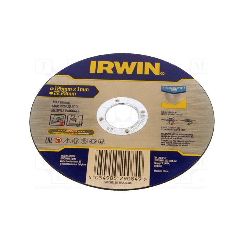 1 pcs x IRWIN - IW8082138 - Cutting wheel, Ø: 125mm, Øhole: 22.23mm