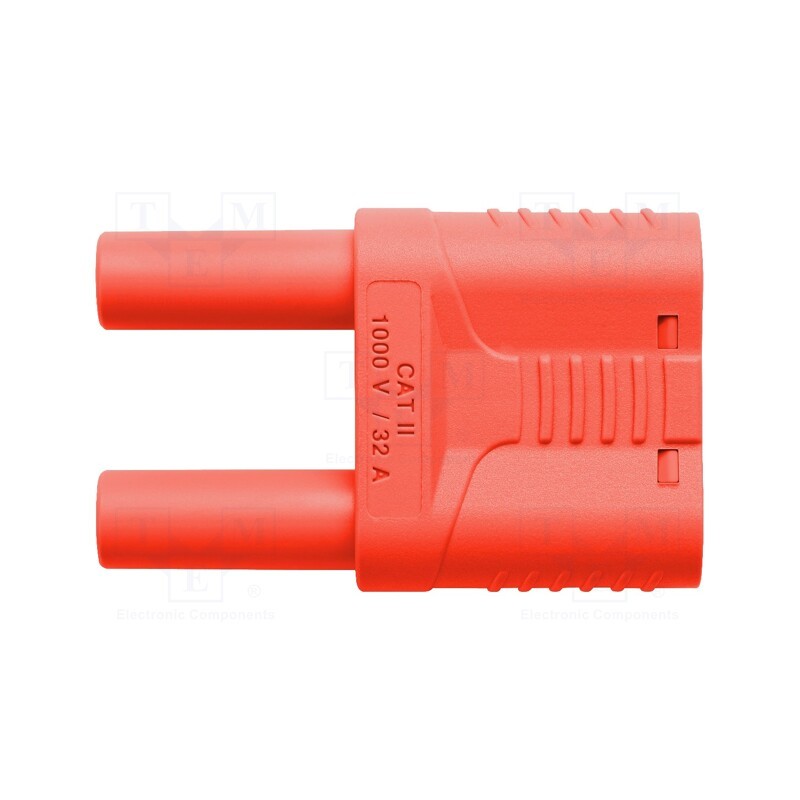 1 pcs x SCHu00dcTZINGER - SKURZ 6100 / 19-4 IG 2MB NI / RT - Stackable safety shunt, 4mm banana, 32A, 1kVAC, red, insulated
