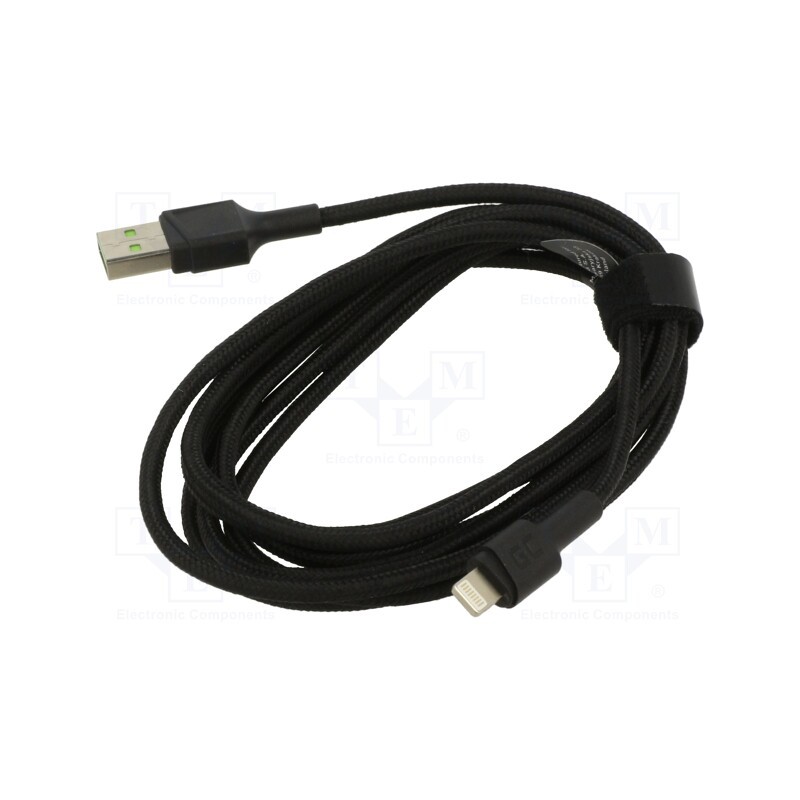 1 pcs x GREEN CELL - KABGC24 - Cable, USB 2.0, Apple Lightning plug,USB A plug, 0.3m, black