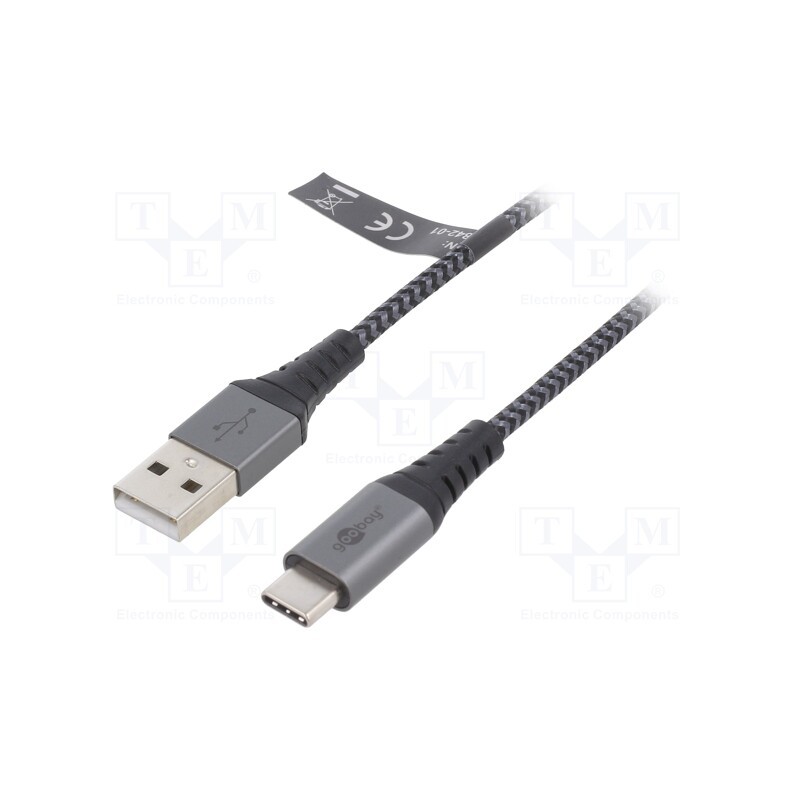 1 pcs x Goobay - 49297 - Cable, USB 2.0, USB A plug,USB C plug, 2m, 480Mbps, textile