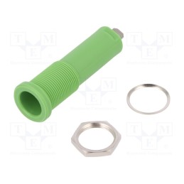 1 pcs x SCHu00dcTZINGER - HSEB 3125 L NI / GN - Socket, 4mm banana, 16A, 6000V, green, nickel plated, on panel