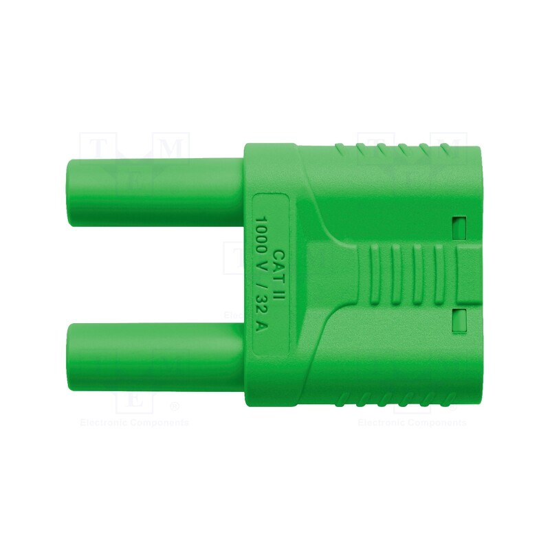 1 pcs x SCHu00dcTZINGER - SKURZ 6100 / 19-4 IG 2MB NI / GN - Stackable safety shunt, 4mm banana, 32A, 1kVAC, green, insulated