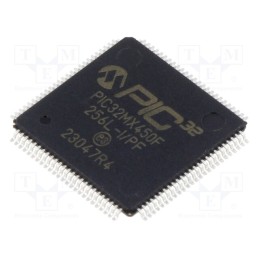 1 pcs x MICROCHIP TECHNOLOGY - PIC32MX450F256L-I/PF - IC: PIC microcontroller, 256kB, 2.3÷3.6VDC, SMD, TQFP100, PIC32