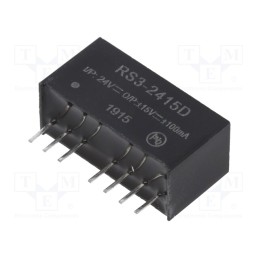 1 pcs x RECOM - RS3-2415D - Converter: DC/DC, 3W, Uin: 18÷36V, Uout: 15VDC, Uout2: -15VDC, SIP8