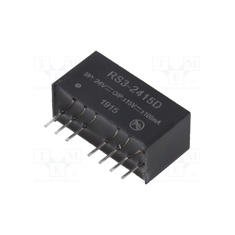 1 pcs x RECOM - RS3-2415D - Converter: DC/DC, 3W, Uin: 18÷36V, Uout: 15VDC, Uout2: -15VDC, SIP8